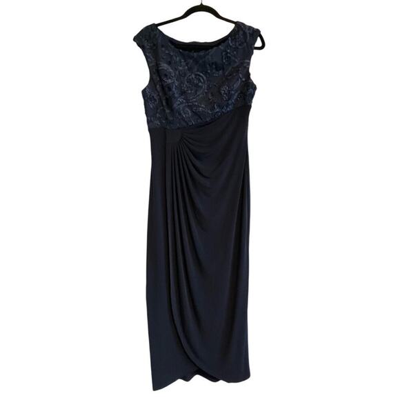 Connected Apparel Women's Evening Dress Navy Blue Size 8 Petite NWT - Picture 2 of 7